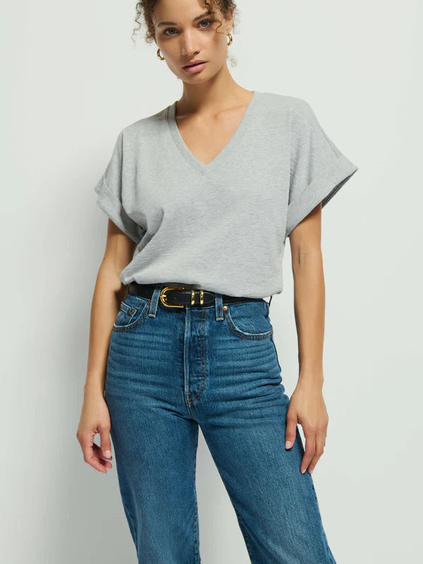 Stevie Cuffed V-Neck in Heather Grey