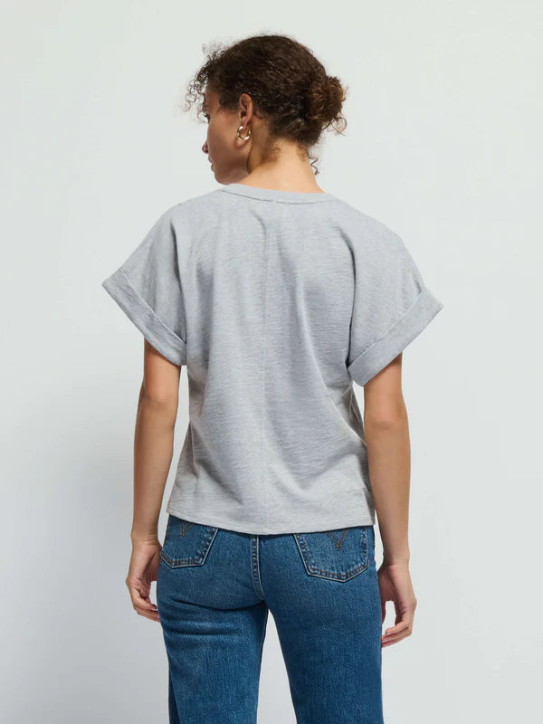 Stevie Cuffed V-Neck in Heather Grey