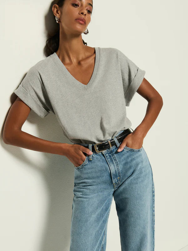 Stevie Cuffed V-Neck in Heather Grey