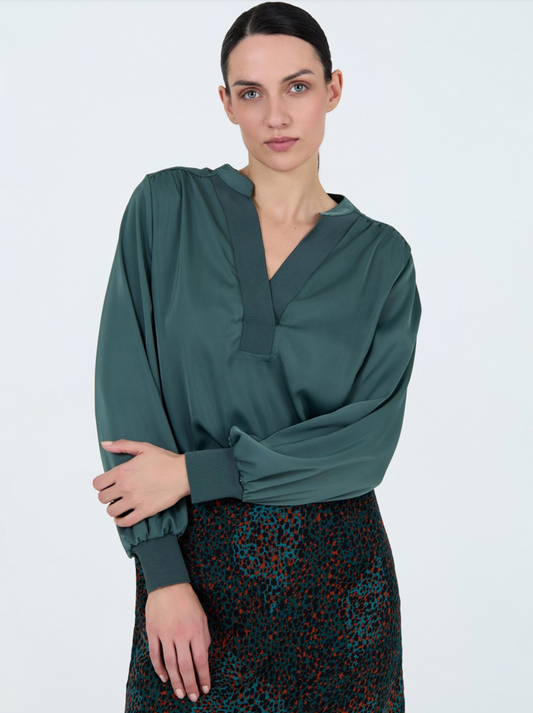 Satin Ribbed Blouse