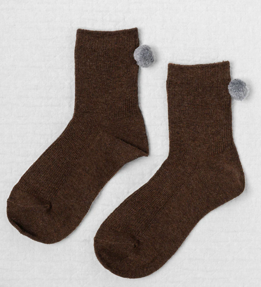 Winter Pom Pom Socks in Chestnut
