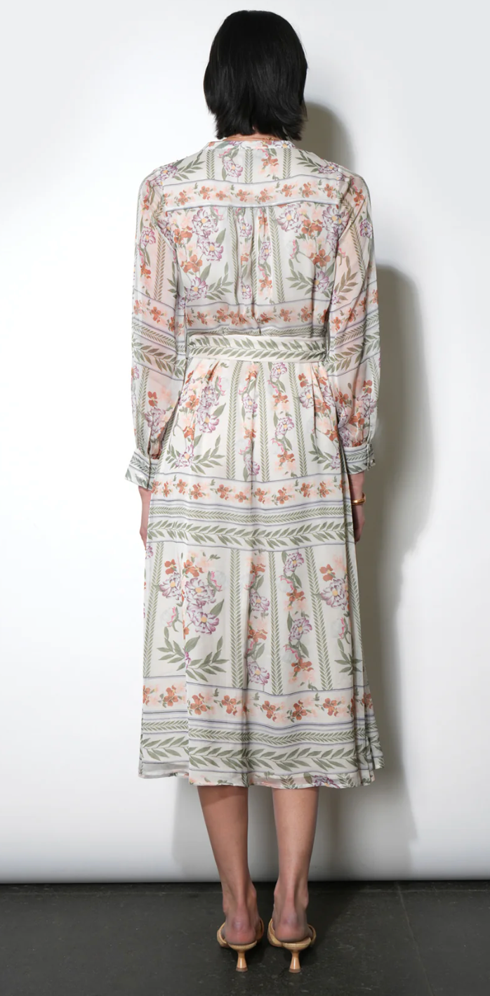 Reese Flowy Scarf Print Midi Dress With Tie Belt