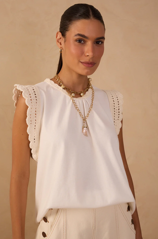 Crochet-Trim Tunic Blouse