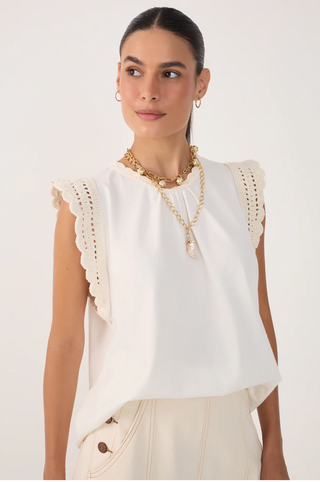 Crochet-Trim Tunic Blouse