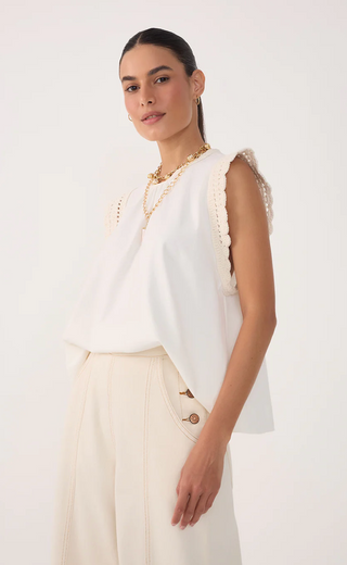 Crochet-Trim Tunic Blouse