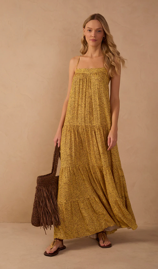 Yellow Gotas Smocked Tiered Maxi Dress