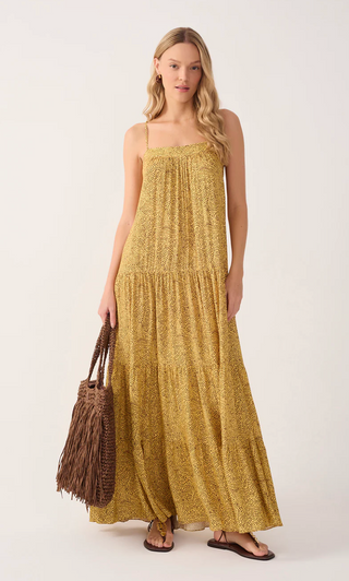 Yellow Gotas Smocked Tiered Maxi Dress