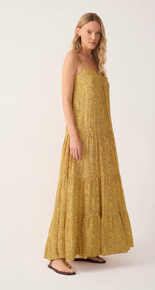 Yellow Gotas Smocked Tiered Maxi Dress