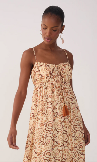 Beige Suspiro Ruchedd Lurex Maxi Dress in Beige Whisper