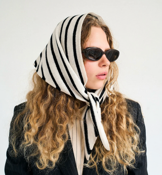 Cashmere Kerchief in Black & Ivory Stripe