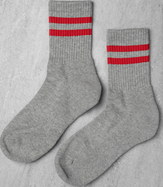 Gym Socks - Grey Red Stripe