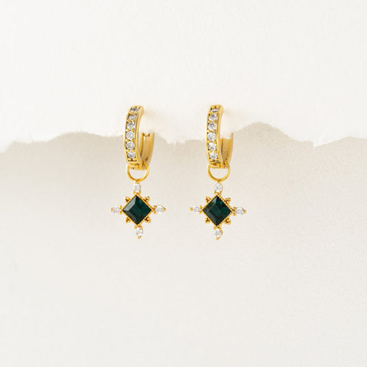 Sierra Charm Hoop Earrings - Emerald