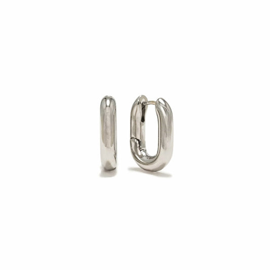 Small Paperclip Puff Hoop Earrings - Silver