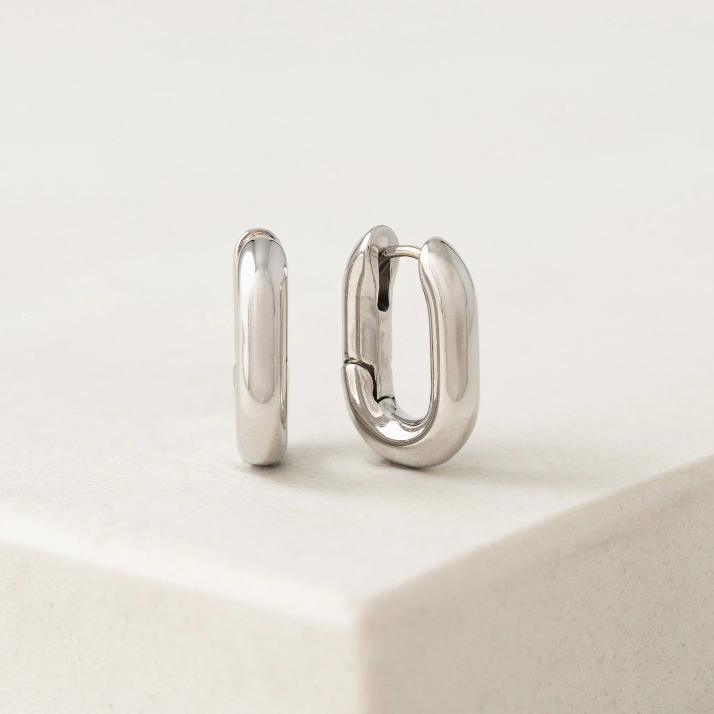 Small Paperclip Puff Hoop Earrings - Silver