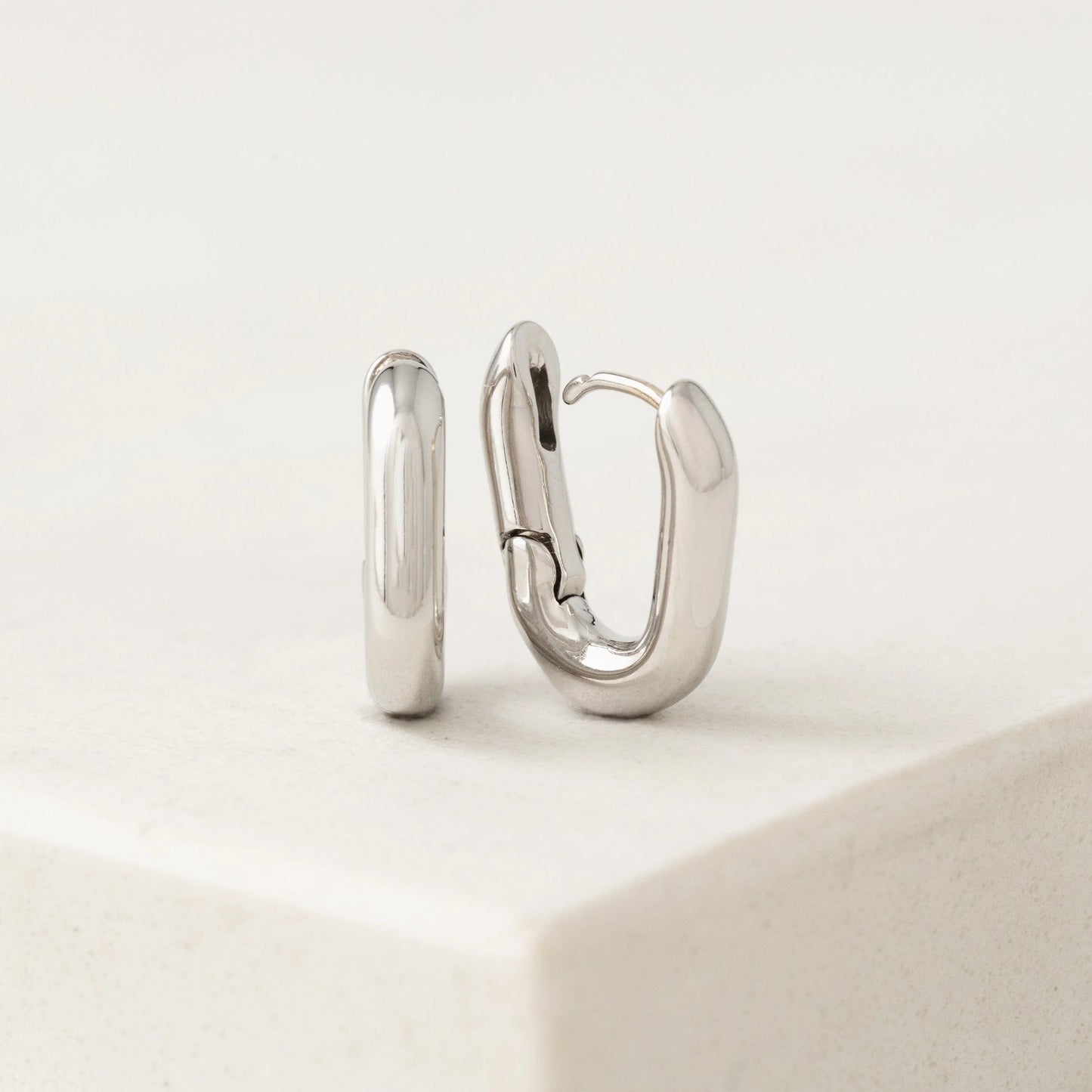 Small Paperclip Puff Hoop Earrings - Silver