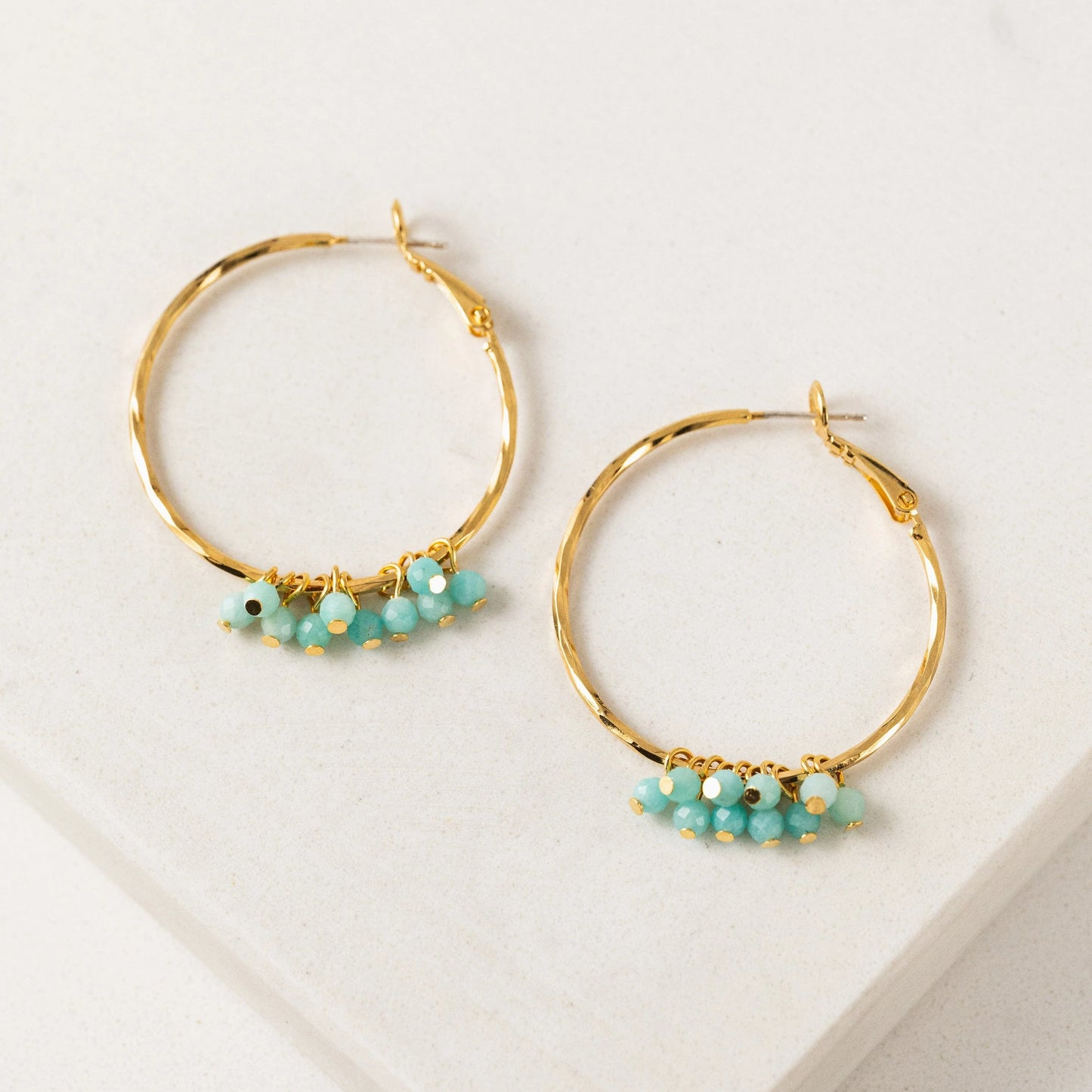 Sorrento Gemstone Beaded Hoop Earrings - Amazonite