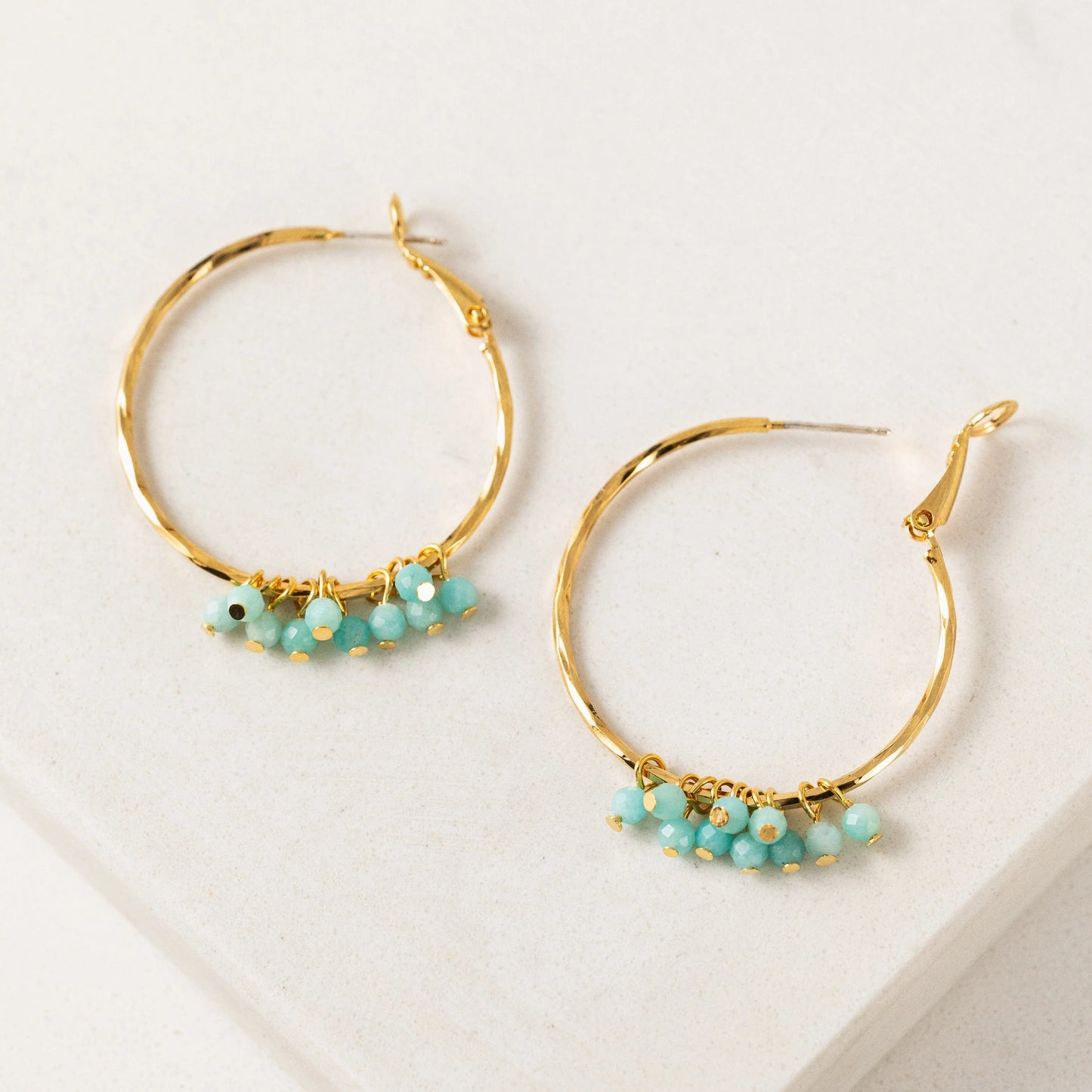 Sorrento Gemstone Beaded Hoop Earrings - Amazonite