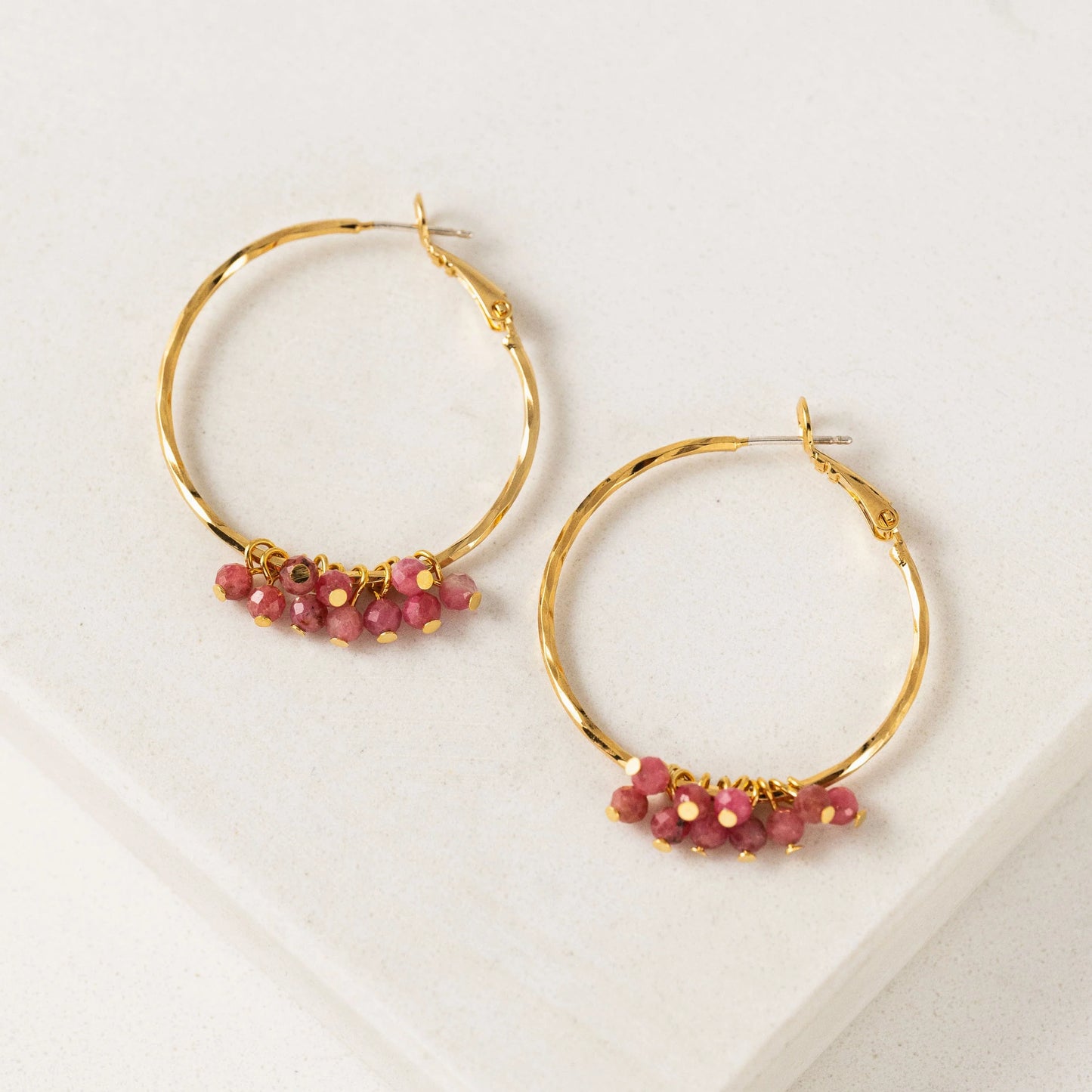 Sorrento Gemstone Beaded Hoops Brazil Rhodonite