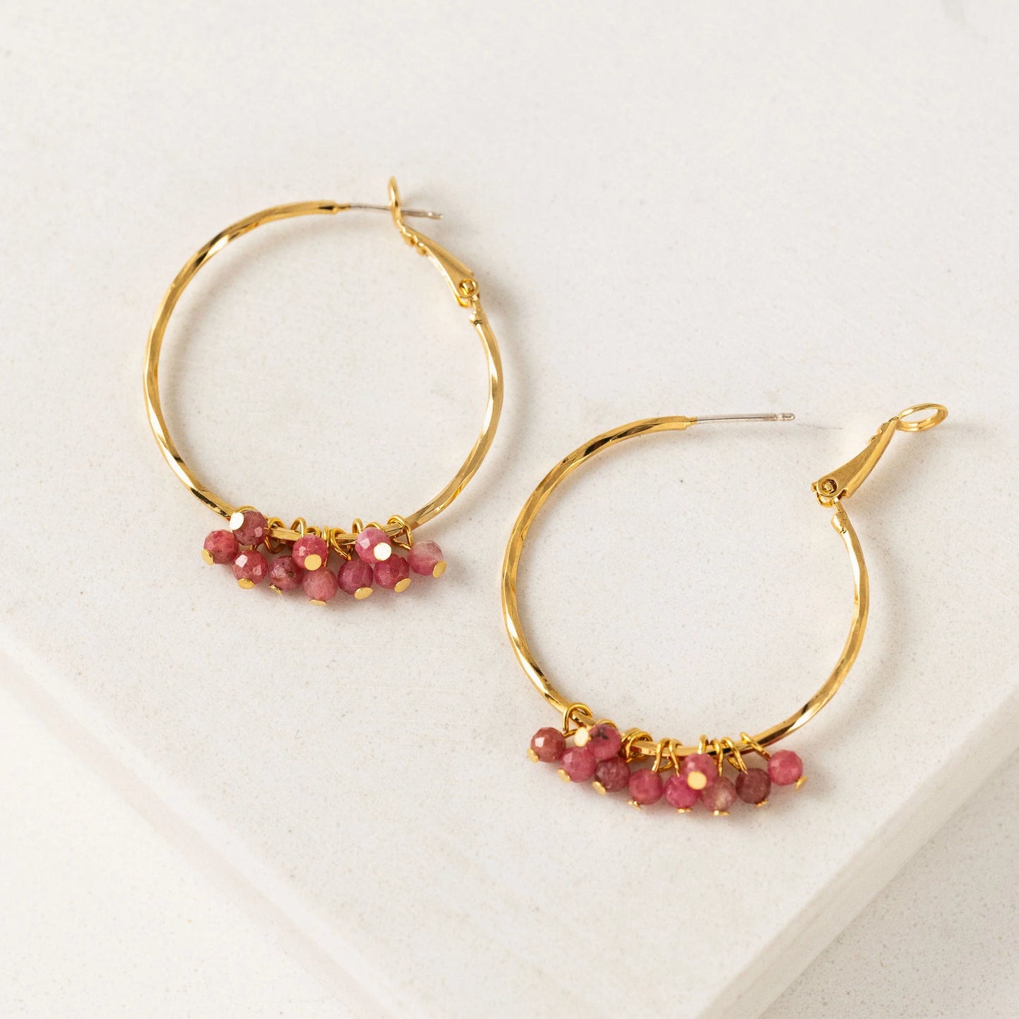 Sorrento Gemstone Beaded Hoops Brazil Rhodonite