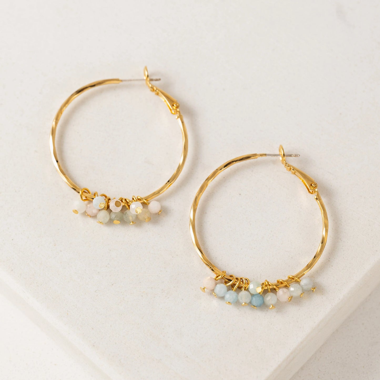 Sorrento Gemstone Beaded Hoop Earrings - Morganite