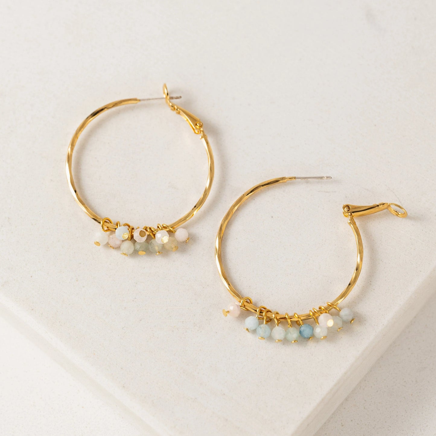 Sorrento Gemstone Beaded Hoop Earrings - Morganite