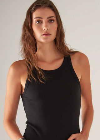 Pima Cotton Stretch High Crew Rib Tank - Black