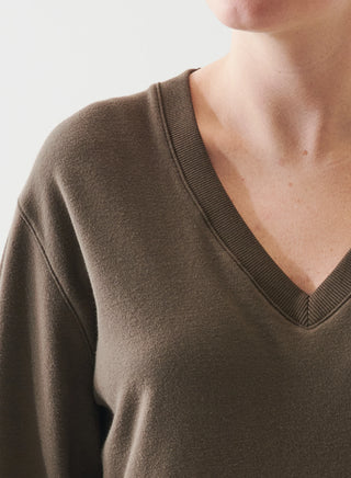 Brushed Pima V-Neck Sweatshirt in Chestnut