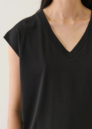 Pima Cotton Stretch Dolman V-Neck - Black