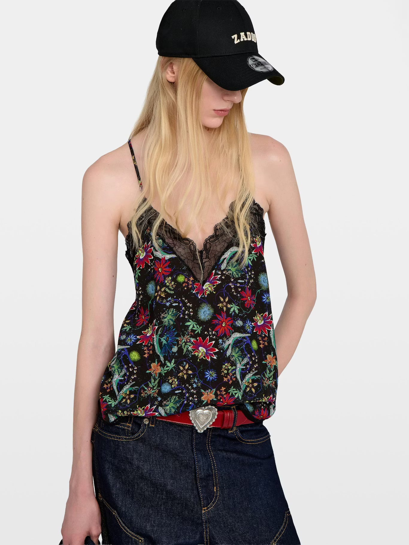 Christy Navy Silk Caraco With Lace