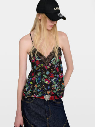 Christy Navy Silk Caraco With Lace