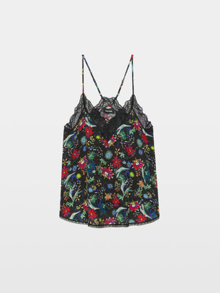 Christy Navy Silk Caraco With Lace