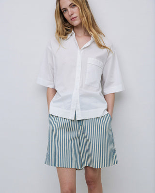 Green Striped Poplin Shorts