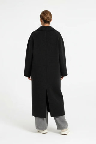 Extra long wool blend coat with oversized fit - Hole Black Melange