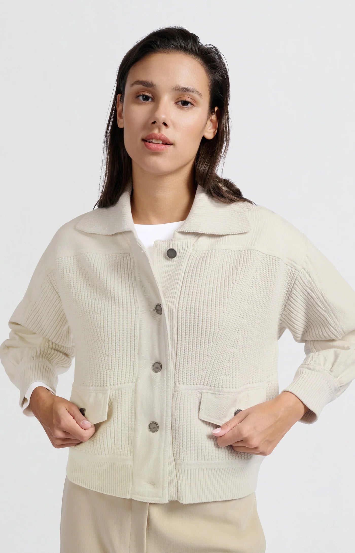 Cardigan with textured details and classic collar