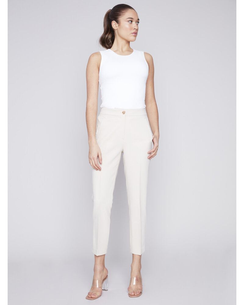 Solid Cropped Pants with Welt Pockets