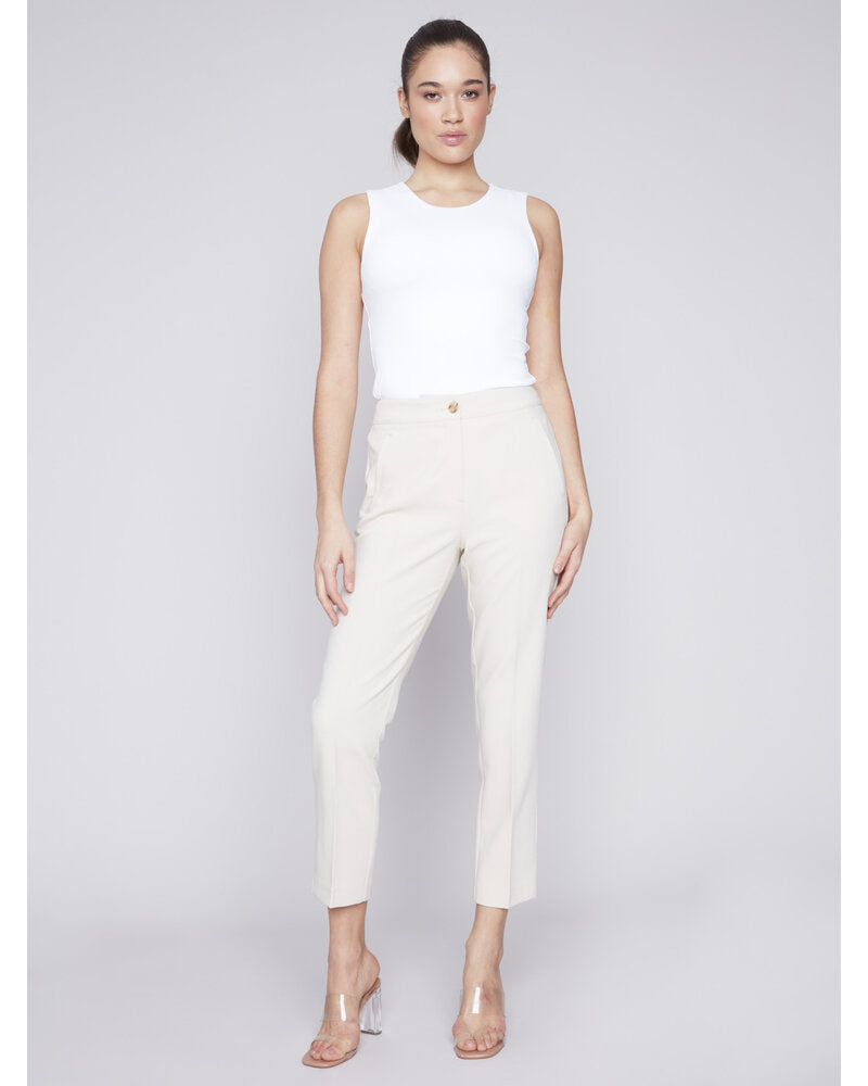 Solid Cropped Pants with Welt Pockets