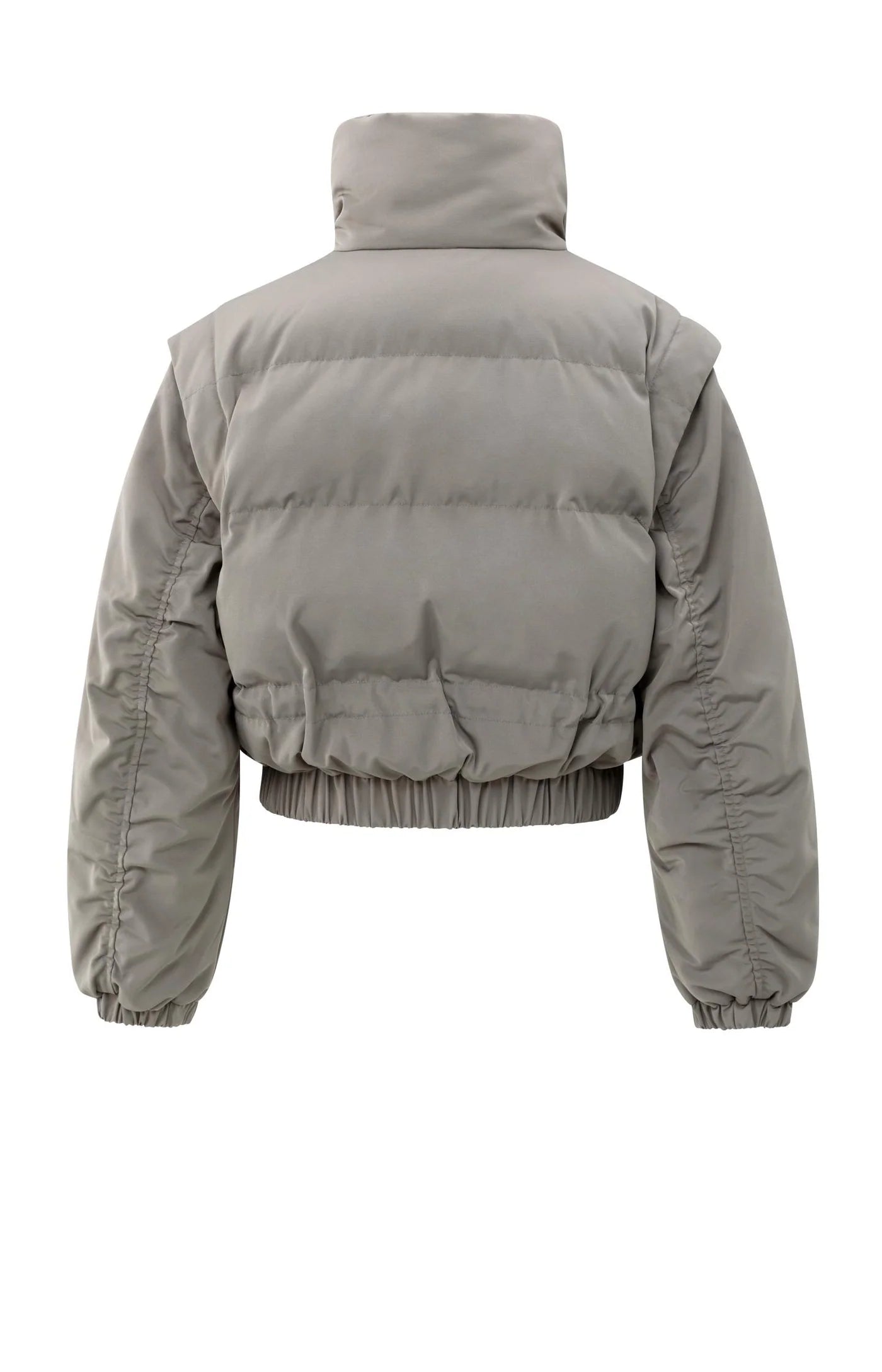 Oversized Crop Nylon Jacket with Detachable Sleeves - Taupe Grey