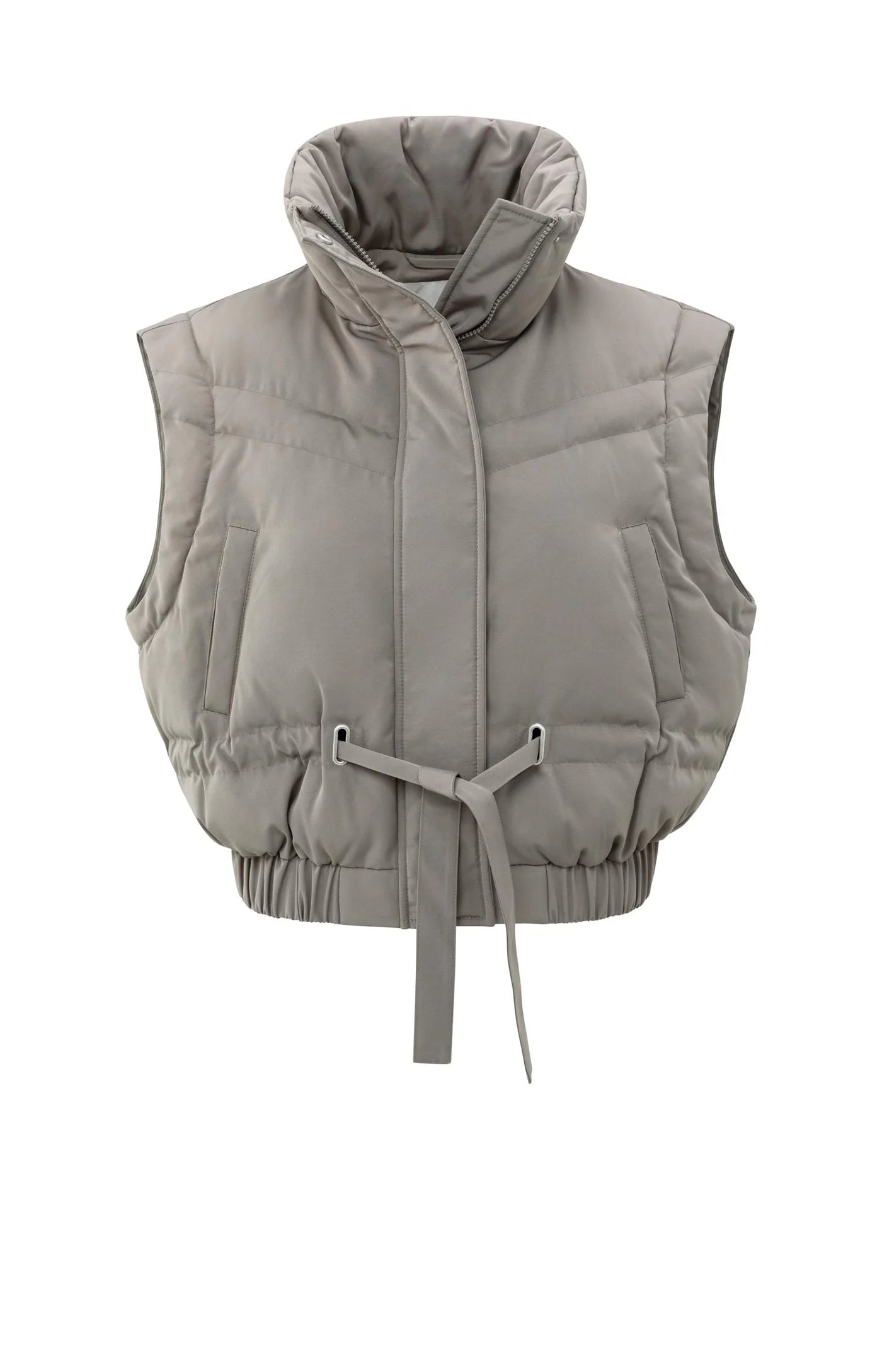 Oversized Crop Nylon Jacket with Detachable Sleeves - Taupe Grey