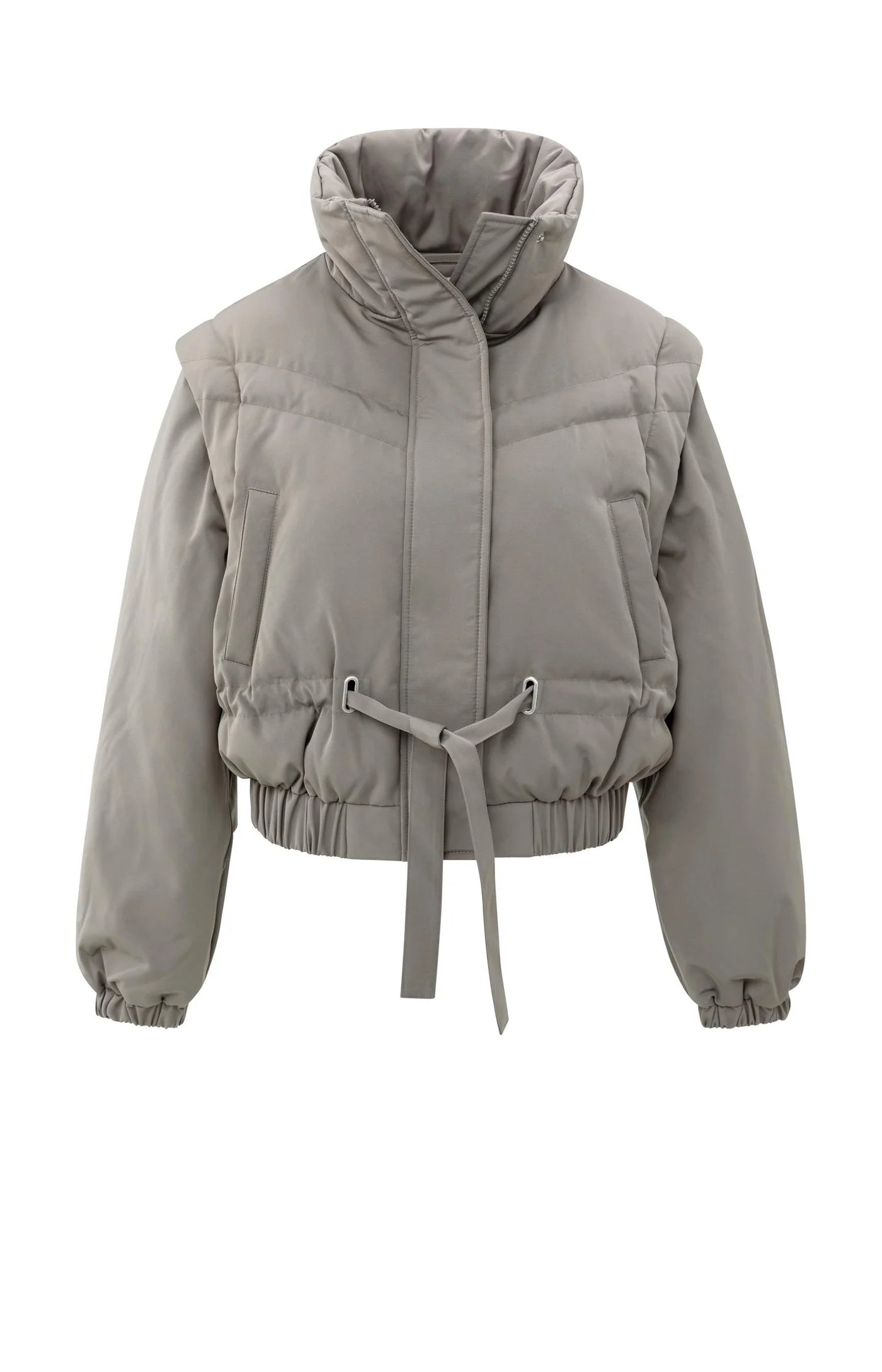 Oversized Crop Nylon Jacket with Detachable Sleeves - Taupe Grey