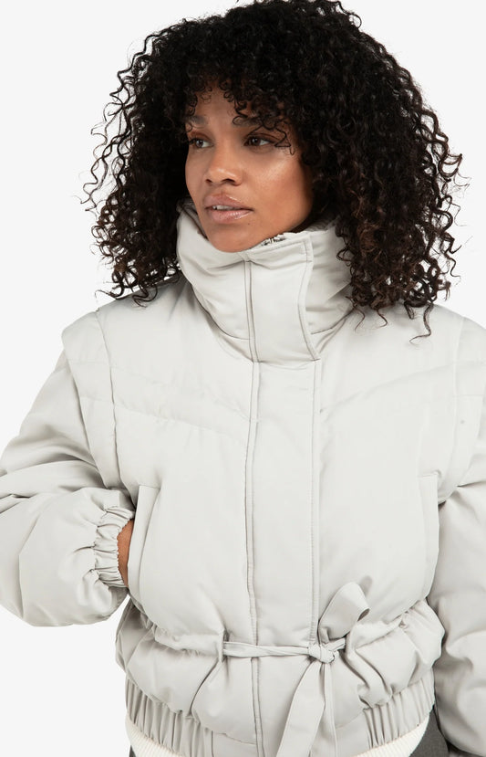 Oversized Crop Nylon Jacket with Detachable Sleeves - Cloud Grey