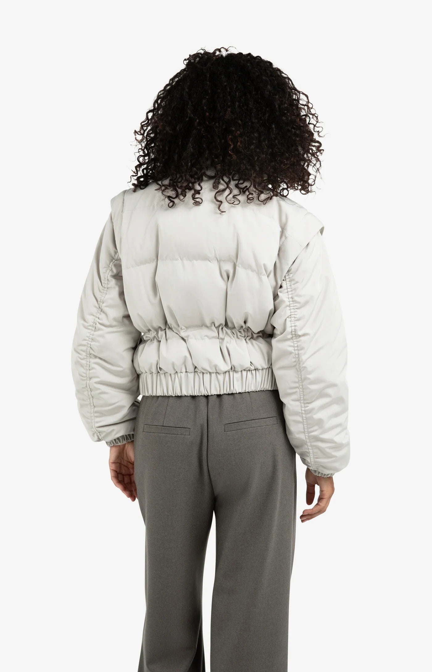 Oversized Crop Nylon Jacket with Detachable Sleeves - Cloud Grey