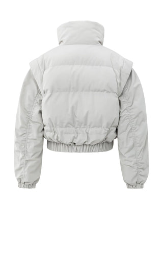 Oversized Crop Nylon Jacket with Detachable Sleeves - Cloud Grey