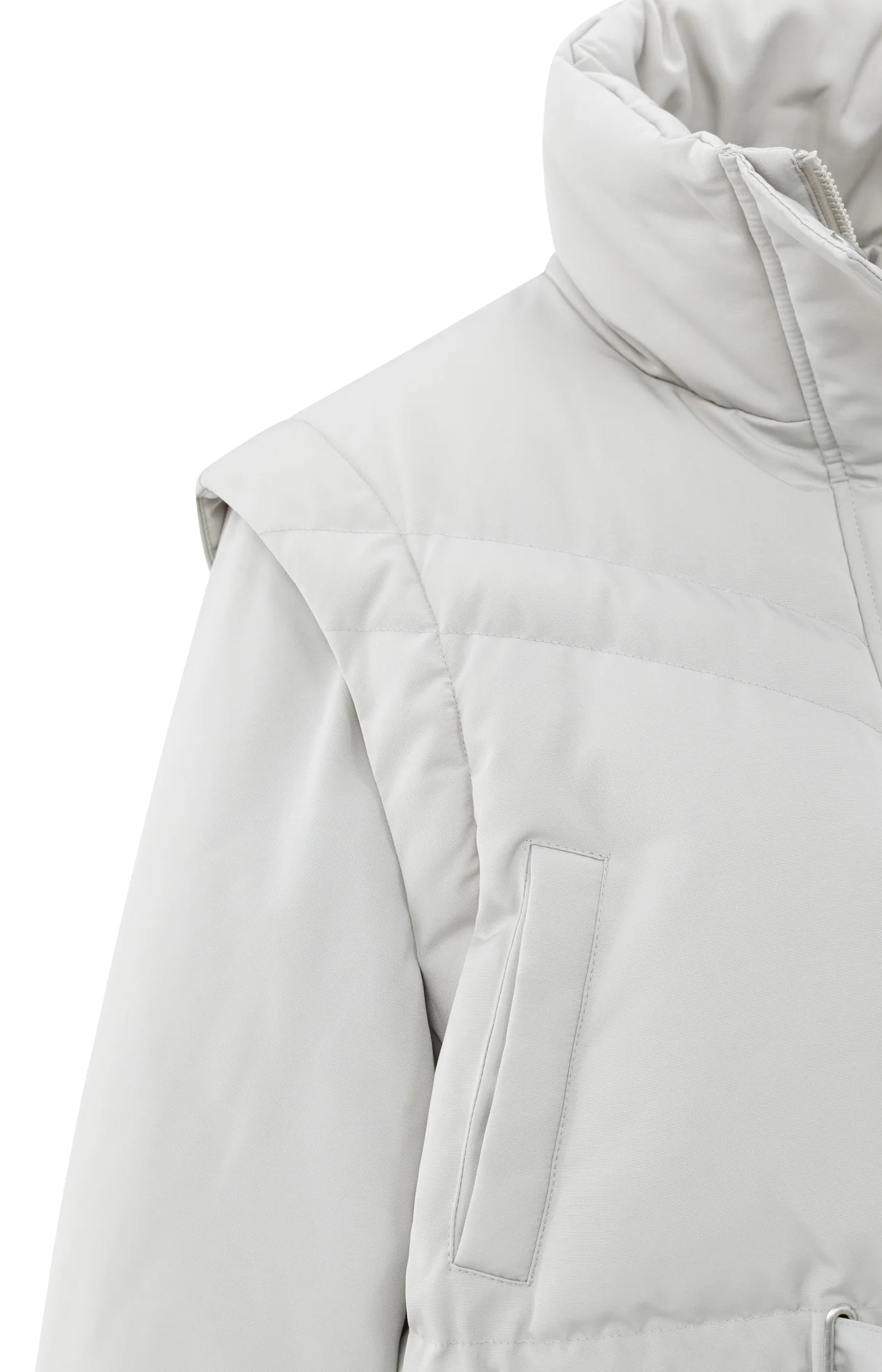 Oversized Crop Nylon Jacket with Detachable Sleeves - Cloud Grey