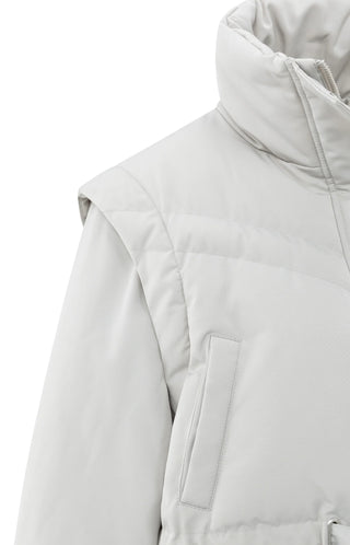 Oversized Crop Nylon Jacket with Detachable Sleeves - Cloud Grey