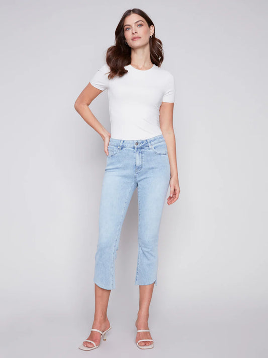 Cropped Jeans with Asymmetrical Hem