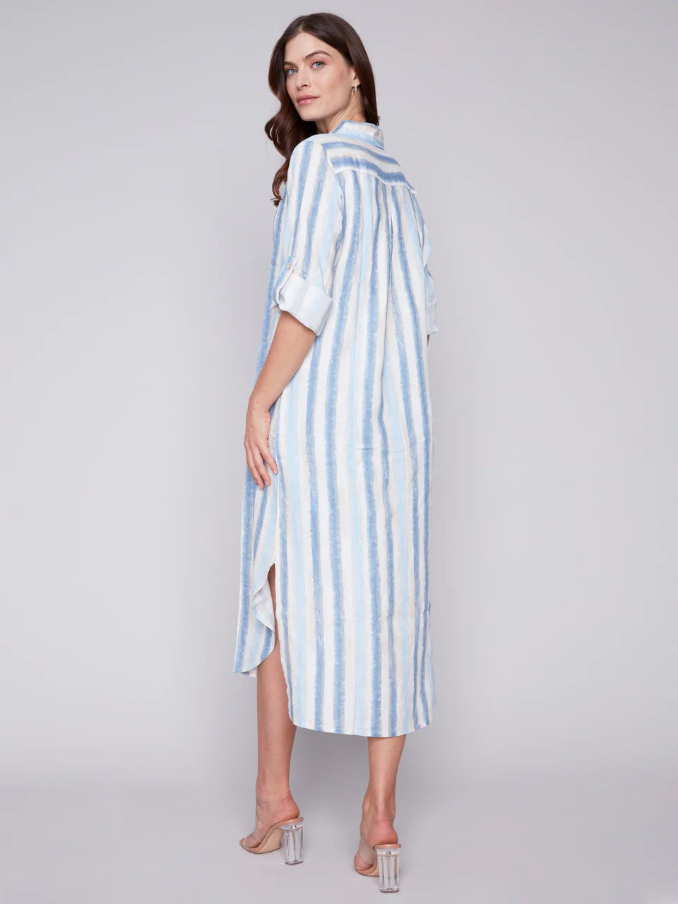 Printed Roll Up Sleeves Long Duster