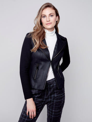 Vintage Faux Leather and Rib Knit Perfecto Jacket