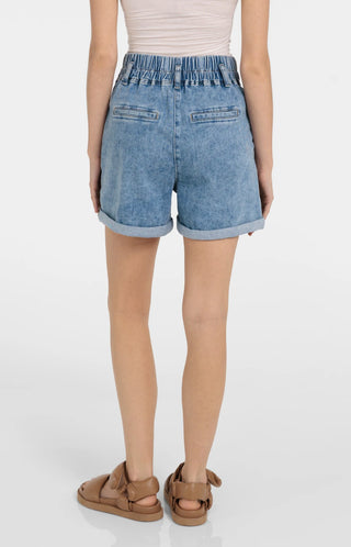 Denim shorts with drawstring waist and patch pockets