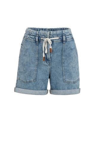 Denim shorts with drawstring waist and patch pockets