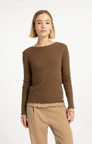 Double layer top with ruffles and long sleeves